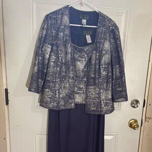 Alex Evenings purple silver maxi gown with jacket size 12